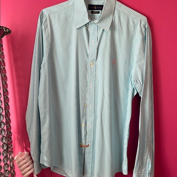 Ralph Lauren Turquoise and white striped dress shirt - Picture 1 of 3